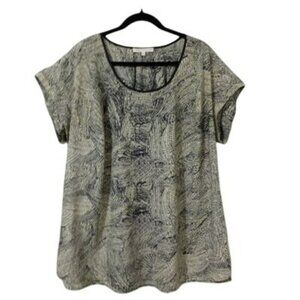 Daniel Rainn Blouse Womens Plus Size 2X Black Chiffon Geo Short Sleeve